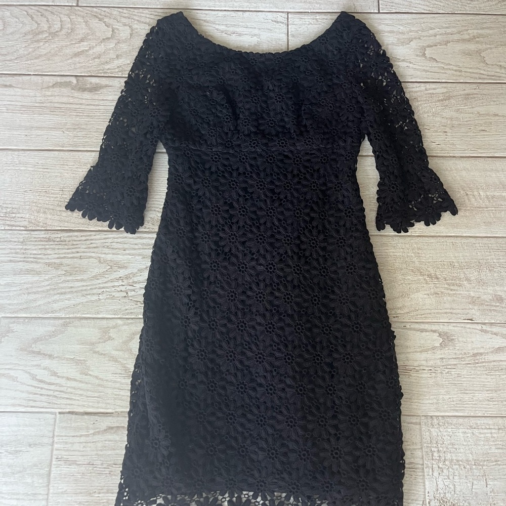 Lilly Pulitzer Black Floral Lace Midi Dress